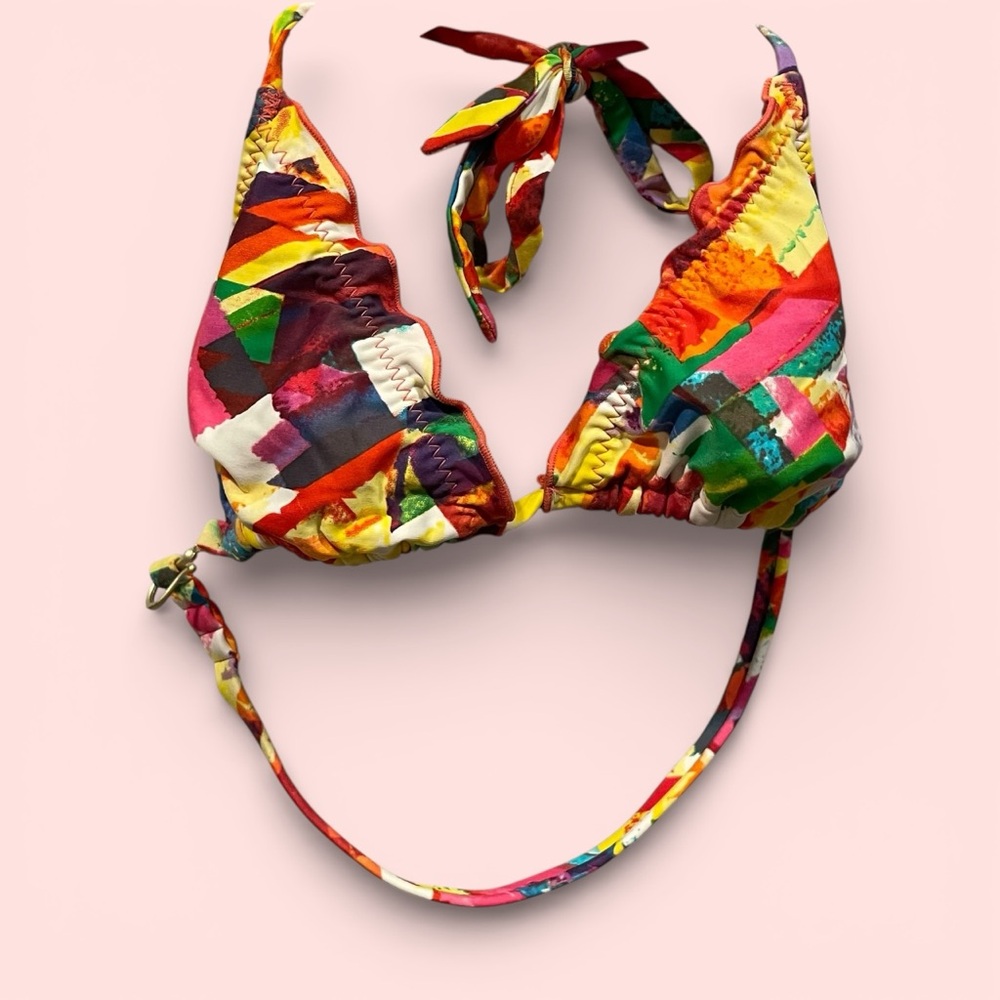 Cute B. Swim geometric micro bikini halter tie triangle swim beach top tropical